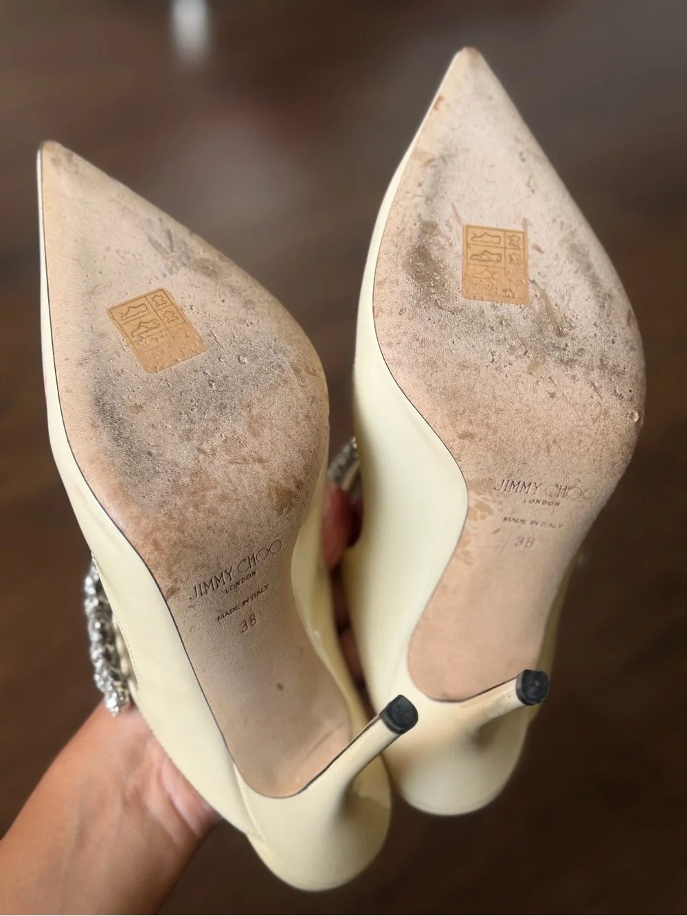 Jimmy Choo Pale Cream Pointed Crystal-Strap Mules